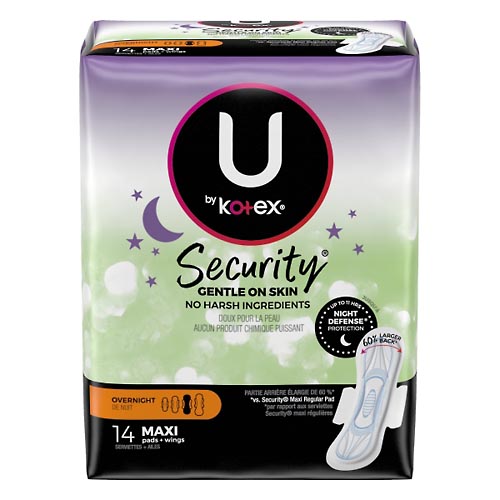 Image for U By Kotex Pads, Maxi Wings, Overnight,14ea from RelyCare Pharmacy