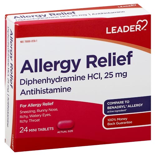 Image for Leader Allergy Relief, 25 mg, Mini Tablets,24ea from RelyCare Pharmacy