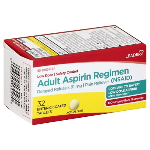 Image for Leader Aspirin Regimen, Adult, Enteric Coated Tablets,32ea from RelyCare Pharmacy