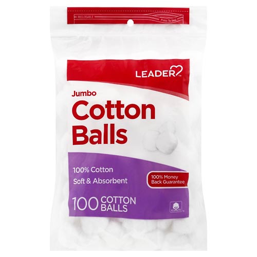 Image for Leader Cotton Balls, Soft & Absorbent, Jumbo,100ea from RelyCare Pharmacy
