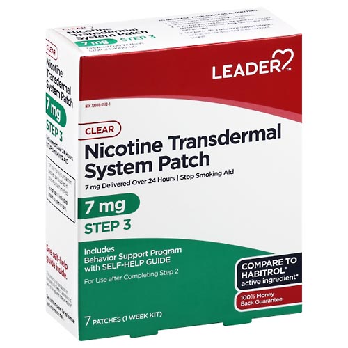 Image for Leader Stop Smoking Aid, 7 mg, Step 3, Patch,7ea from RelyCare Pharmacy