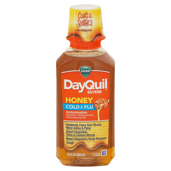 Image for Vicks DayQuil Cold & Flu, Severe, Honey, 12oz from RelyCare Pharmacy
