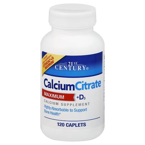 Image for 21st Century Calcium Citrate, Maximum, + D3, Caplets,120ea from RelyCare Pharmacy