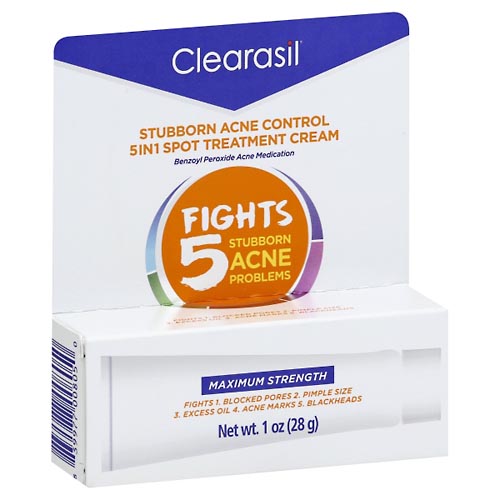 Image for Clearasil Acne Treatment Cream, Stubborn, Maximum Strength, 5 in 1,1oz from RelyCare Pharmacy