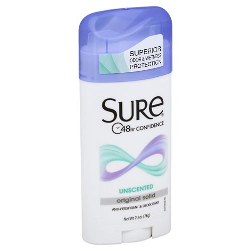 Image for Sure Anti-Perspirant & Deodorant, Original Solid, Unscented,2.7oz from RelyCare Pharmacy